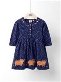 JOJO MAMAN BÉBÉ Highland Cow Applique Button Front Dress 2-3 Years