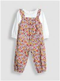 JOJO MAMAN BÉBÉ Floral Cord Dungaree And Top Set 6-12 months
