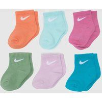 Nike Infant Swoosh Ankle Socks 6 Pack in Blue & Green, Size: 6-12M