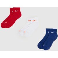 Nike Everyday Ankle Socks 3 Pack in Red, White & Blue, Fabric, Size: 2-5