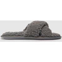 schuh henley borg cross strap slippers in light grey