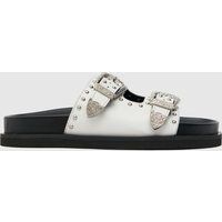 schuh Treasure Leather Studded Sandals in White