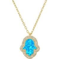 Hamsa Opalite Turquoise Blue Necklace Gold