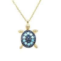 Turtle Turquoise Blue Pendant Necklace Gold