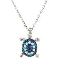 925 Sterling Silver Blue Sea Turtle Animal Turquoise Gemstone Pendant Necklace