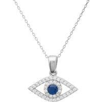 Evil Eye Elliptical Necklace Blue Silver