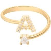 Yellow Gold Plated Adjustable Intial A Ring White CZ Gemstone Peronalised Gift
