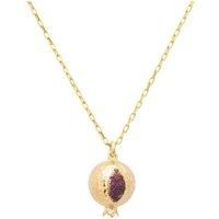 Yellow Gold Plated Small Round Pomegranate Charm Pendant Ruby Red CZ Necklace
