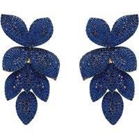 Petal Cascading Flower Earrings Gold Sapphire Cz