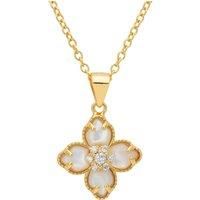 Flower Clover Mother Of Pearl Pendant Necklace Gold