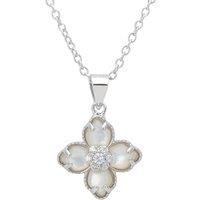 Flower Clover Mother Of Pearl Pendant Necklace Silver