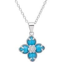 Flower Clover Turquoise Pendant Necklace Silver