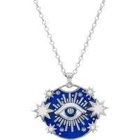 Celestial All Seeing Eye Necklace Blue Enamel Silver