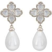 Latelita Flower Clover Pearl Drop Earrings in Silver for Women - 925 Sterling Silver, Mother of Pearl, Cubic Zirconia