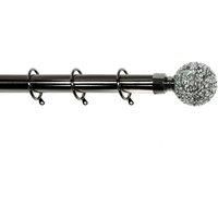 Crackle Glass Ball Finials 28 mm Extendable Curtain Poles Rods Voiles, Silver 120-210 cm