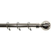 Kestral Palermo Ball Finial Metal 28 mm Extendable Curtain Poles Rods Voile Easy Fitting, Brushed Steel 120-210 cm