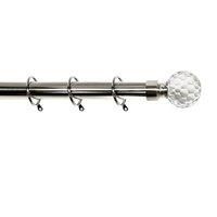 Crystal Affect Finial 28 mm Extendable Metal Curtain Pole Rods Voile Easy Fitting, Crystal 180-340 cm