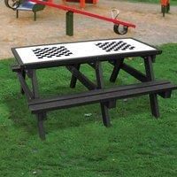 NBB Recycled Furniture NBB Double Chess Activity Top Recycled Plastic Table with Benches - Black