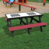 NBB Recycled Furniture NBB Double Chess Activity Top Recycled Plastic Table with Benches - Cranberry Red