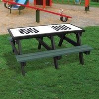 NBB Recycled Furniture NBB Double Chess Activity Top Recycled Plastic Table with Benches - Green