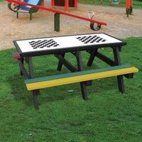 NBB Recycled Furniture NBB Double Chess Activity Top Recycled Plastic Table with Benches - Multi-Coloured