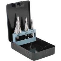 Sealey AK4749 HSS 4341 Step Drill Bit Set 3pc Spiral Flute