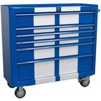 Sealey Rollcab 6 Drawer Wide Retro Style - Blue With White Stripes