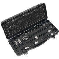 Sealey 28pc 1/2" Square Drive 6pt WallDrive Metric Black Socket Set Professional