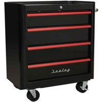 Sealey AP28204BR 4 Drawer Retro Style Rollcab, Anodised Drawer, 730mm x 460mm x 825mm, Black/Red