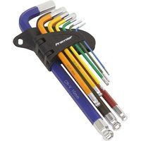 Sealey Ball-End Hex Allen Key Set 9pc Colour-Coded Long Metric AK7190