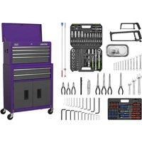 Sealey AP2200COMBOCP Topchest & Rollcab Combination 6 Drawer with Ball-Bearing Slides - Purple/Grey & 170pc Tool Kit