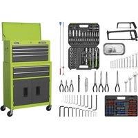 Sealey Topchest & Rollcab Combination 6 Drawer Ball Bearing Slides - Hi-Vis Green/Grey & 128pc Tool Kit