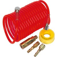 Sealey AHK03 Air Hose Kit Pu Coiled with Connectors, 5m x 5mm Ø, Red