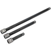 Sealey AK7691 3 Piece 3/8-inch Sq Drive Wobble/Rigid Extension Bar Set Black Series, Silver