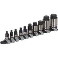 Sealey AK6229B 10pc 1/4", 3/8" & 1/2"Sq Drive Stubby Hex Socket Bit Set - Black Series