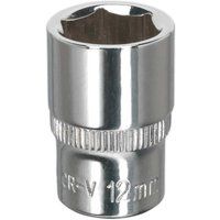 Sealey WallDrive Socket 12mm 1/4"Sq Drive Fully Polished
