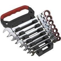 Sealey AK63943 Flexi-Head Ratchet Combination Spanner Set 7pc Metric WallDrive