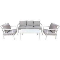 Dellonda Kyoto 4 Piece Aluminium Outdoor Garden Sofa Arm Chair Coffee Table Set, White
