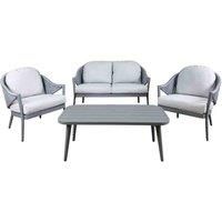 Dellonda Echo 4 Piece Aluminium Outdoor Garden Sofa Arm Chair & Coffee Table Set, Grey