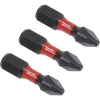 Sealey AK8208 3pc 25mm Pozi #2 Impact Power Tool Bit Set