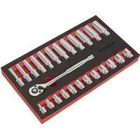 Sealey AK66722 Ratchet Wrench Socket Rail Set 25pc 3/8InSq Drive