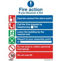 Sealey Fire Action With Lift Self-Adhesive Vinyl Safety Sign SS19V10 Pack of 10