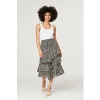 Izabel London Women's Printed Layered Midi Skirt in Black | Size: 10