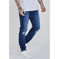 SikSilk Men's Distressed Slim Fit Jeans Vinateg Wash Blue