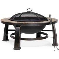 Dellonda 30" Deluxe Traditional Style Fire Pit, Fireplace, Outdoor Heater with Fire Poker and Safety Mesh Screen - Slate Top - DG111