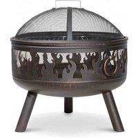 Dellonda Deluxe 24" Firepit, Fireplace, Outdoor Patio Heater, Modern Flame Design, Decoration Rings, Supplied with Cooking Grill, Safety Screen & Poker - DG117