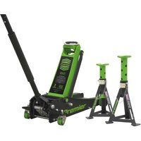 Sealey Trolley Jack 3tonne & Axle Stands (Pair) 3tonne per Stand Combo 3040AGCOM