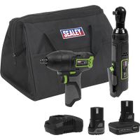 STP23 Sealey CP108VCOMBO6 2x SV10.8 Series Impact Wrench & Ratchet Wrench Kit
