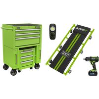 Sealey 4pc Rollcab Utility Seat Kit Creeper And Rechargeable Torch AP556CSHVKIT