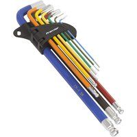 Sealey Premier Colour-Coded Extra-Long Ball-End Hex Key Set - Imperial 9pc - AK7198